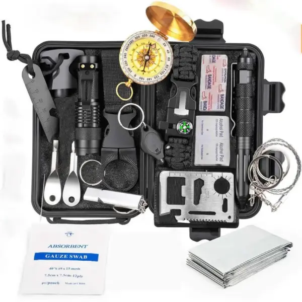 16-in-1 Survival Kit – Tactical Outdoor Emergency Gear Set with Wristband, Flashlight, Knife, Blanket & More - Image 7