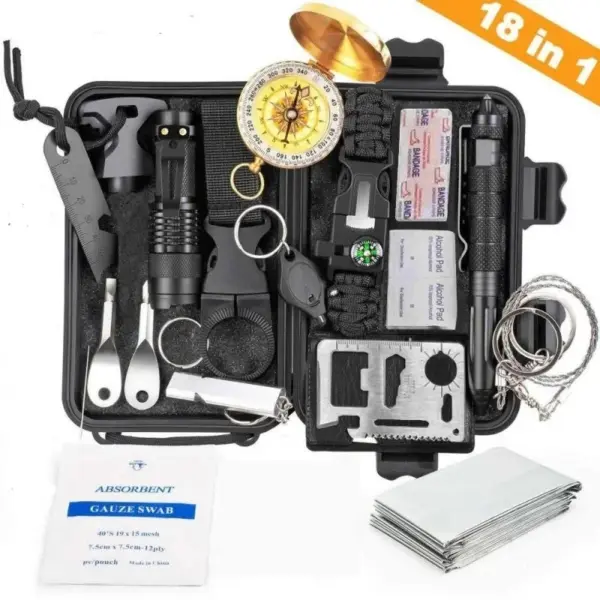 16-in-1 Survival Kit – Tactical Outdoor Emergency Gear Set with Wristband, Flashlight, Knife, Blanket & More
