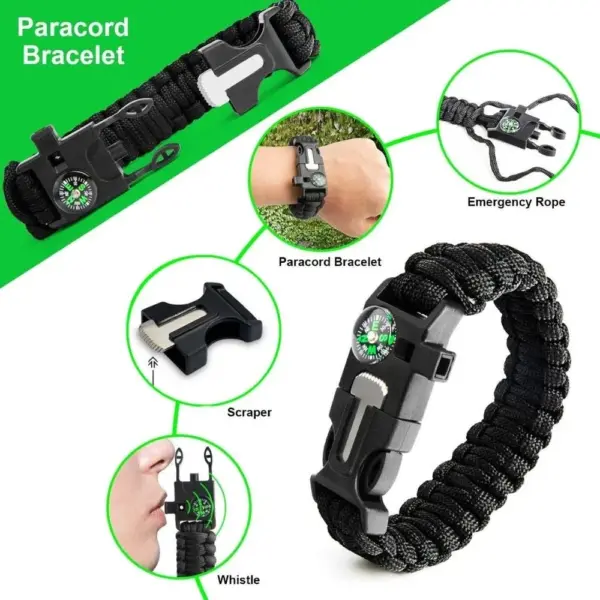 16-in-1 Survival Kit – Tactical Outdoor Emergency Gear Set with Wristband, Flashlight, Knife, Blanket & More - Image 4