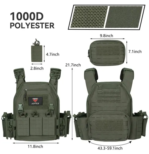Ranger Green Tactical Plate Carrier Vest with Quick Release – Laser Cut MOLLE Security Vest - Image 5