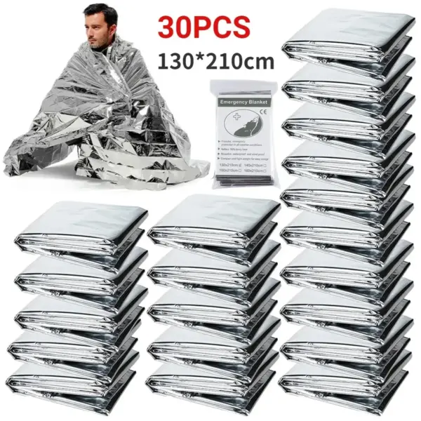 Emergency Thermal Blanket – Foil Mylar Survival Blanket for Outdoor Camping, First Aid & Rescue (1–10 PCS)