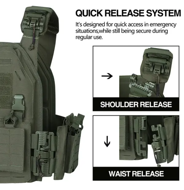Ranger Green Tactical Plate Carrier Vest with Quick Release – Laser Cut MOLLE Security Vest - Image 4