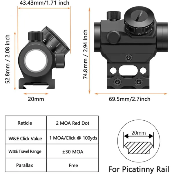 2MOA Red Dot Sight 1x25mm Reflex Scope – Waterproof, Shockproof, Fog-Proof with 1-Inch Riser Mount - Image 6
