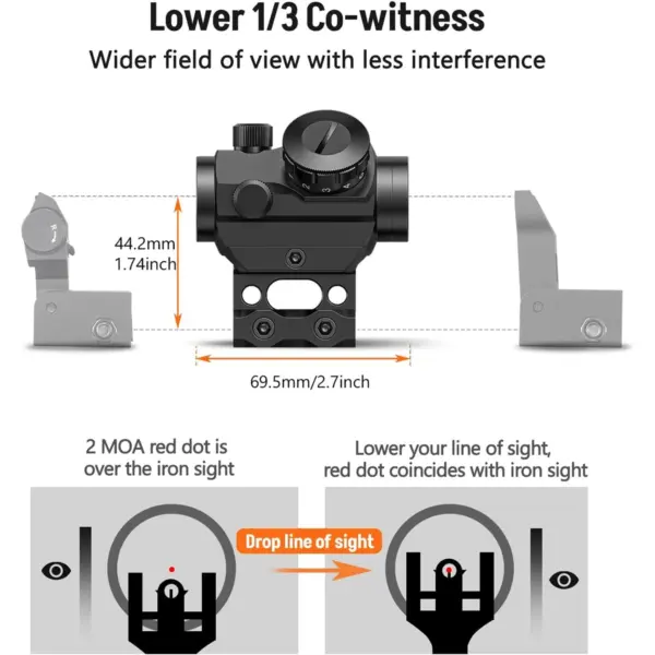 2MOA Red Dot Sight 1x25mm Reflex Scope – Waterproof, Shockproof, Fog-Proof with 1-Inch Riser Mount - Image 4